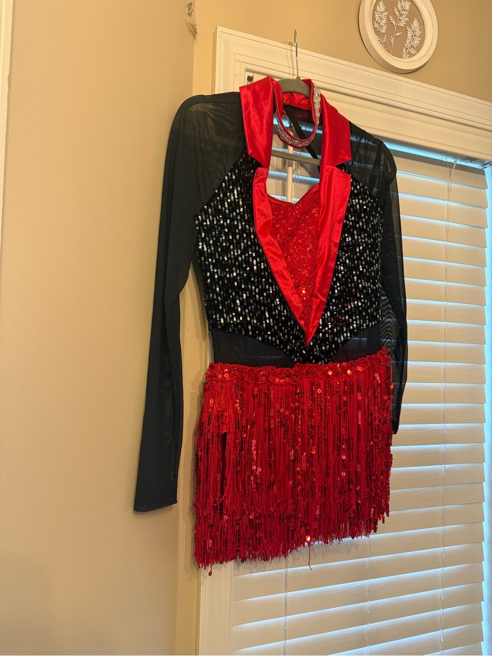 Weissman Black and Red Dancewear Top with Sheer Mesh